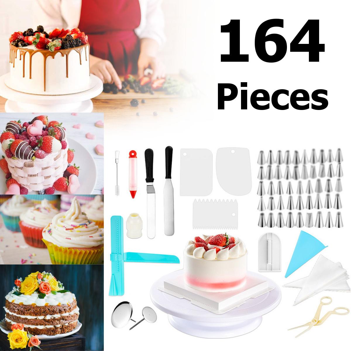 164Pcs DIY Cake Decor Kit Tools Baking Supplies Turntable Sets Spatula Stand Kits