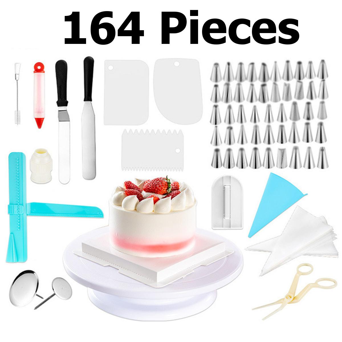 164Pcs DIY Cake Decor Kit Tools Baking Supplies Turntable Sets Spatula Stand Kits