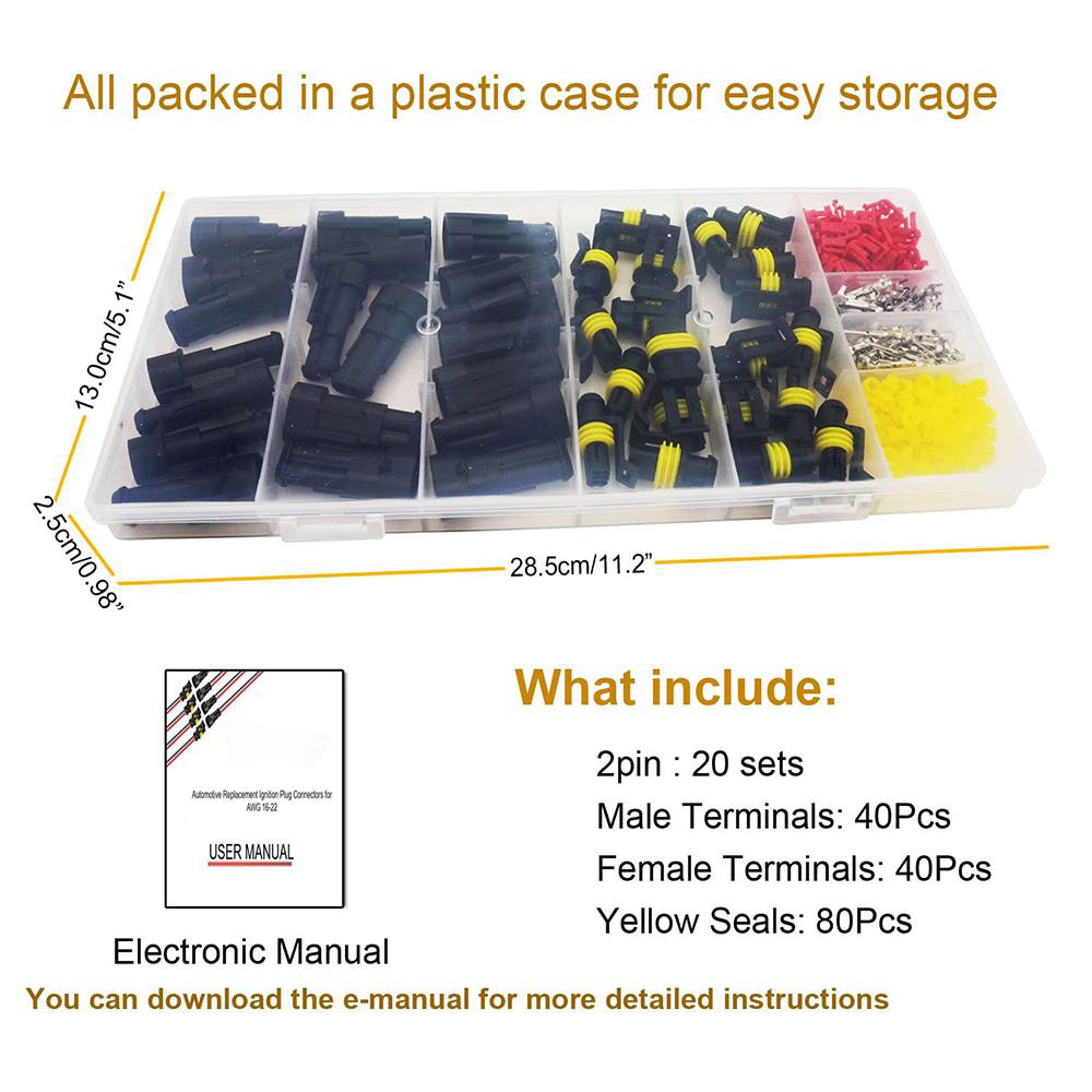 240Pcs 20 Kits 2 Pin Connector Automotive Electrical Connectors Quick Connect 2 Pin Wire Connectors Waterproof Connector 2 Way Wire Connector