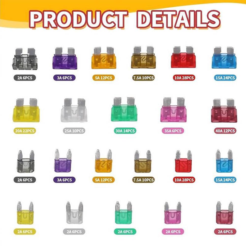 300pcs 5/7/10/15/20/25/30A Fuse Car Blade Fuse Assortment Assorted Kit Mini Small Size Blade Set Auto Truck Automotive Fuse