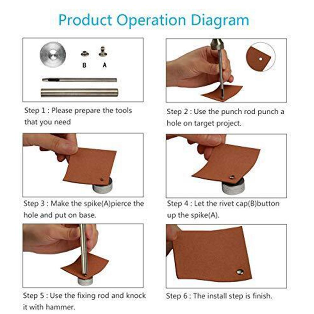 360Pcs/Set Leather Rivets Double Cap Rivet Tubular Metal Studs 1 Sizes with Punch Pliers and 3 Pieces Setting Tool Kit