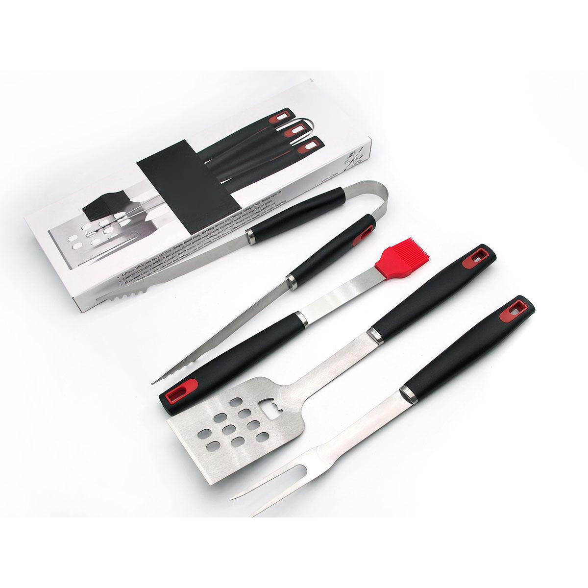 4PCS BBQ Stainless Steel Barbecue Utensils Kit Outdoor Grill Tools Brush Tong Tools Kit