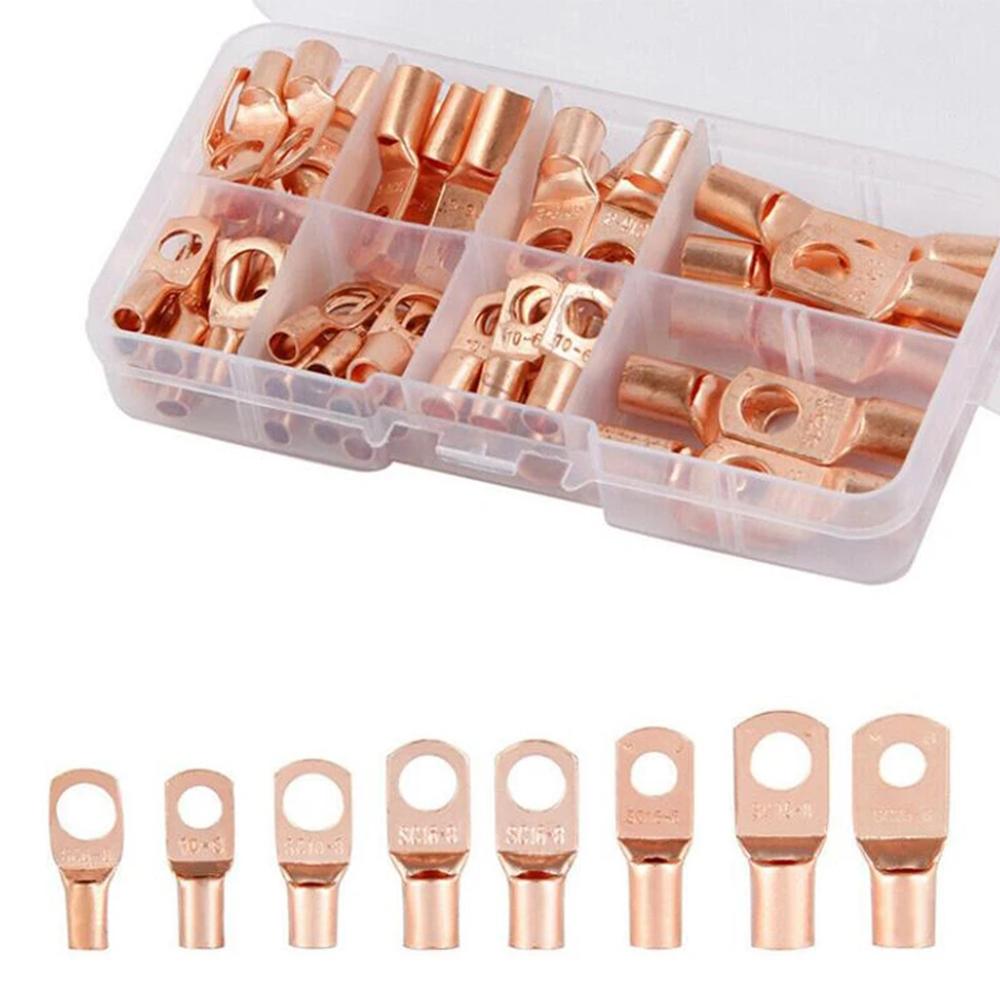 60pcs Wire Lug Connector Ring SC6-25 Copper Connectors Bare Cable Electric Crimp Terminal Connector Kit