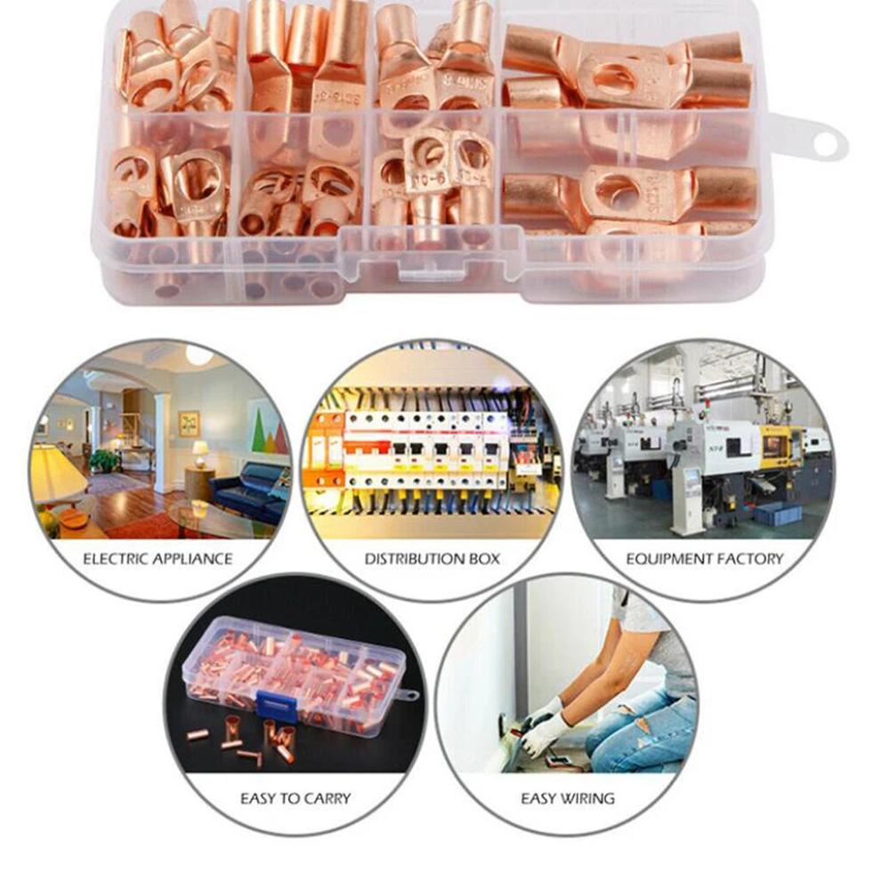 60pcs Wire Lug Connector Ring SC6-25 Copper Connectors Bare Cable Electric Crimp Terminal Connector Kit