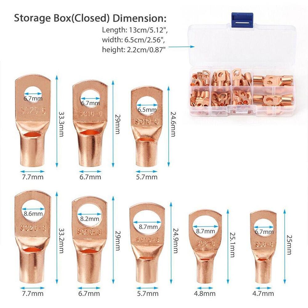 60pcs Wire Lug Connector Ring SC6-25 Copper Connectors Bare Cable Electric Crimp Terminal Connector Kit