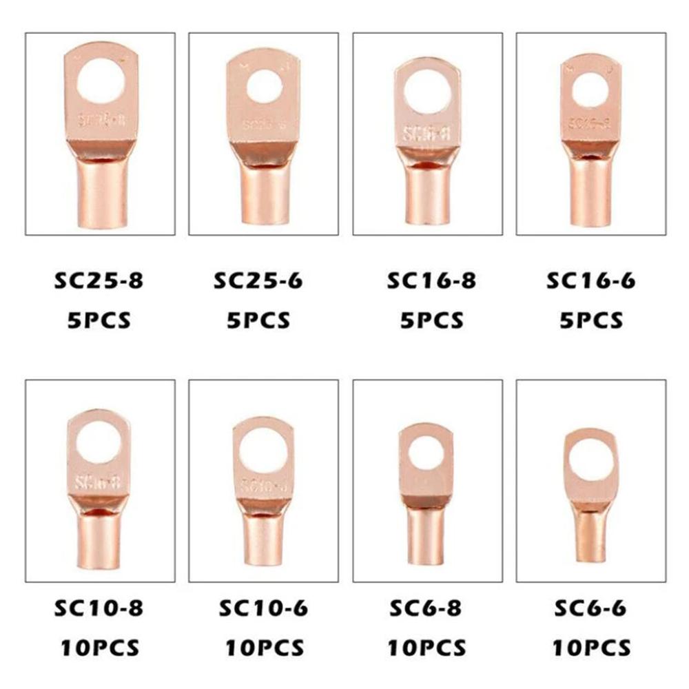 60pcs Wire Lug Connector Ring SC6-25 Copper Connectors Bare Cable Electric Crimp Terminal Connector Kit