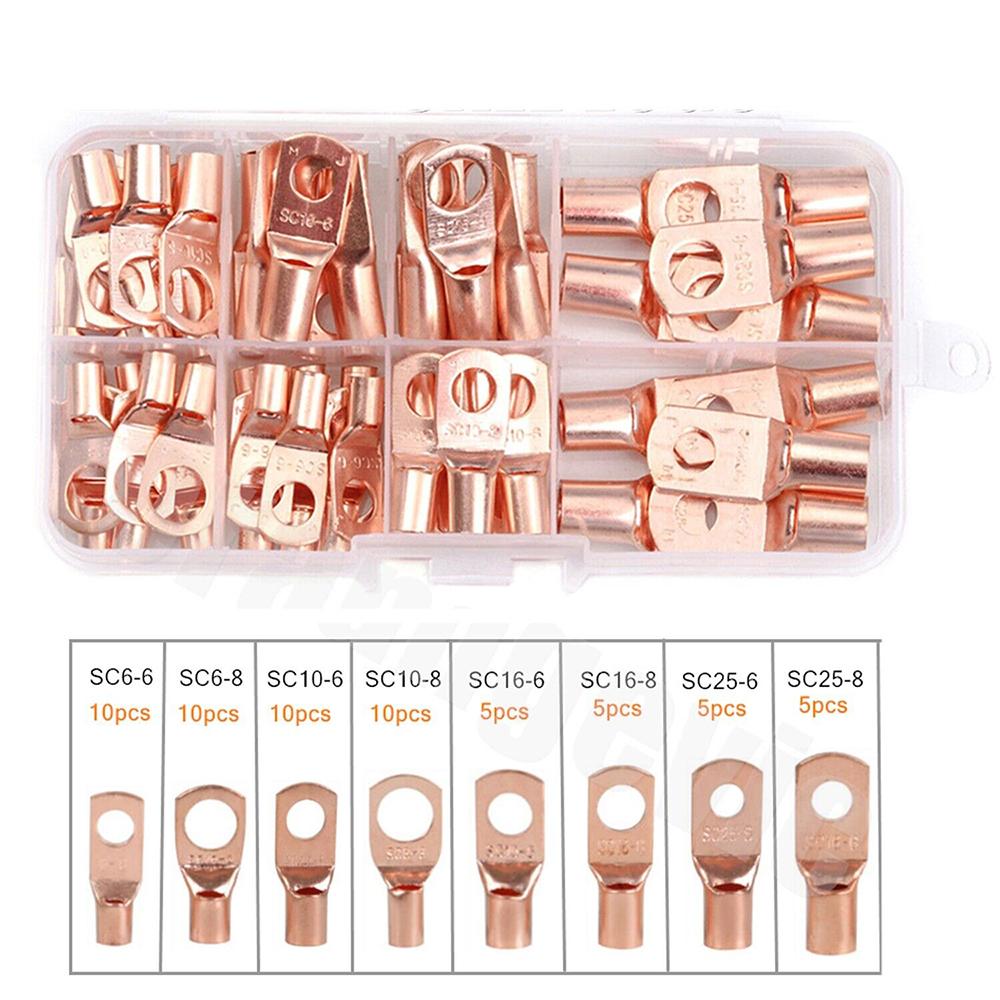 60pcs Wire Lug Connector Ring SC6-25 Copper Connectors Bare Cable Electric Crimp Terminal Connector Kit