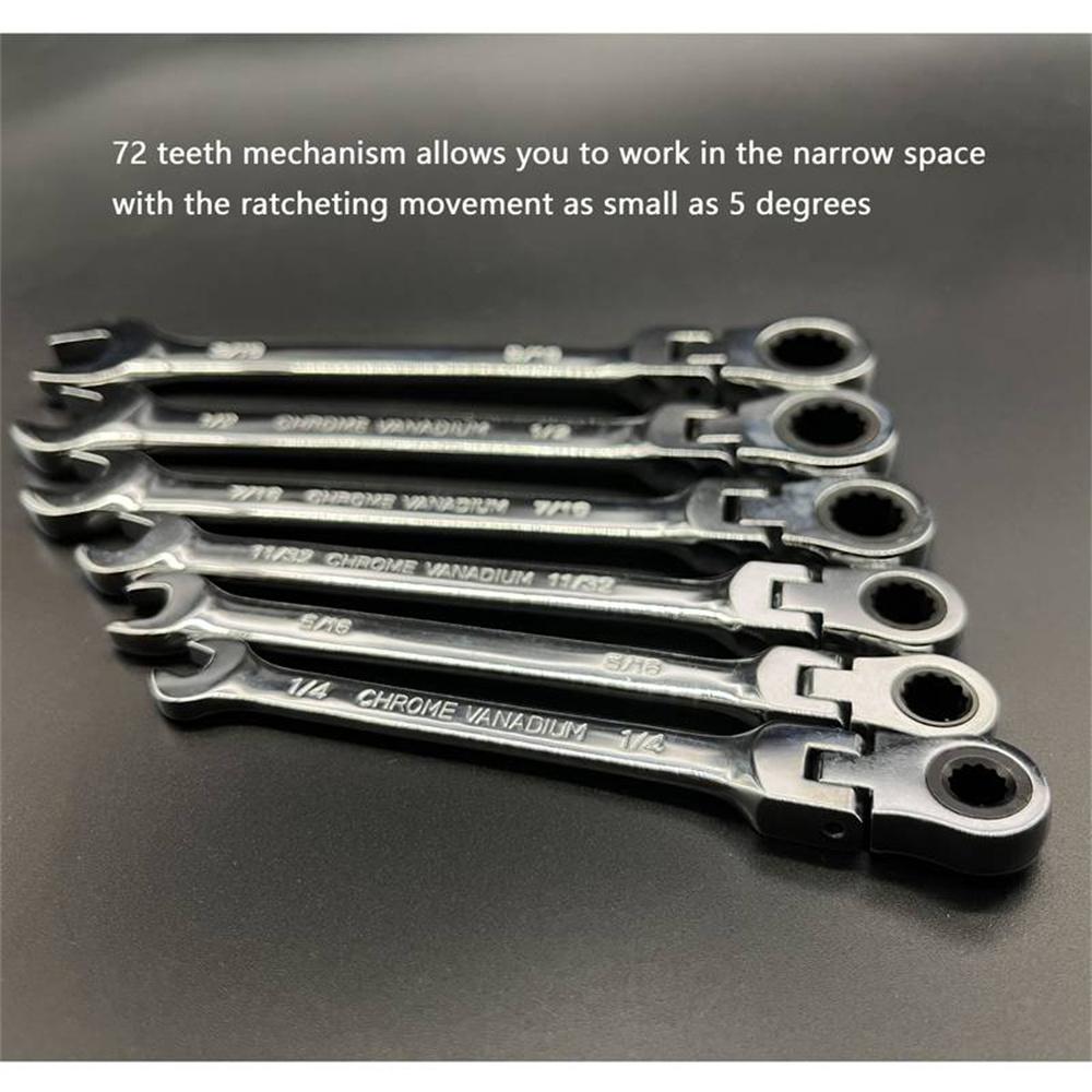 8-19mm 180° Movable Head Double-ended Wrench With Ratchet Dual-Use Ratcheting Wrench Set Auto-Fast  Effort-Saving Combination Spanner