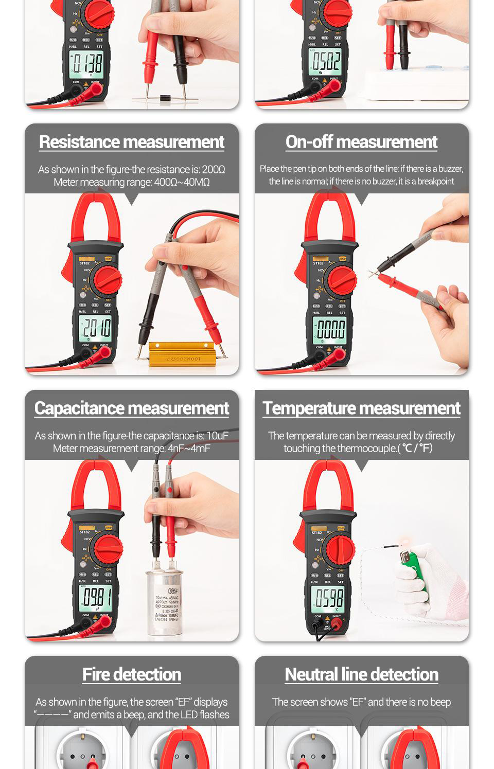 Socoje ST182 Digital Clamp Meter DC/AC Voltage Tester Clamp Multimeter Hz Capacitance NCV Ohm Test