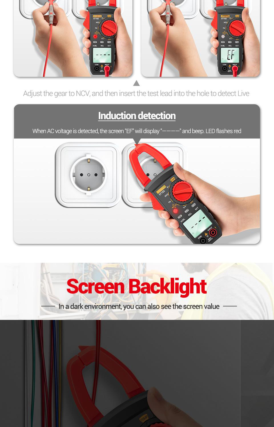 Socoje ST182 Digital Clamp Meter DC/AC Voltage Tester Clamp Multimeter Hz Capacitance NCV Ohm Test