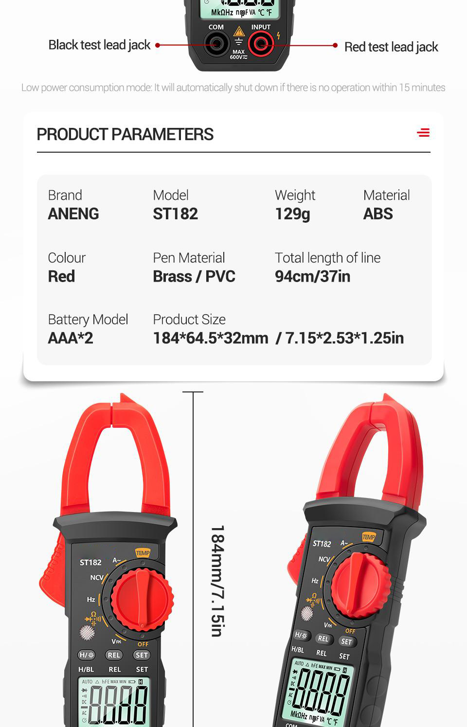 Socoje ST182 Digital Clamp Meter DC/AC Voltage Tester Clamp Multimeter Hz Capacitance NCV Ohm Test
