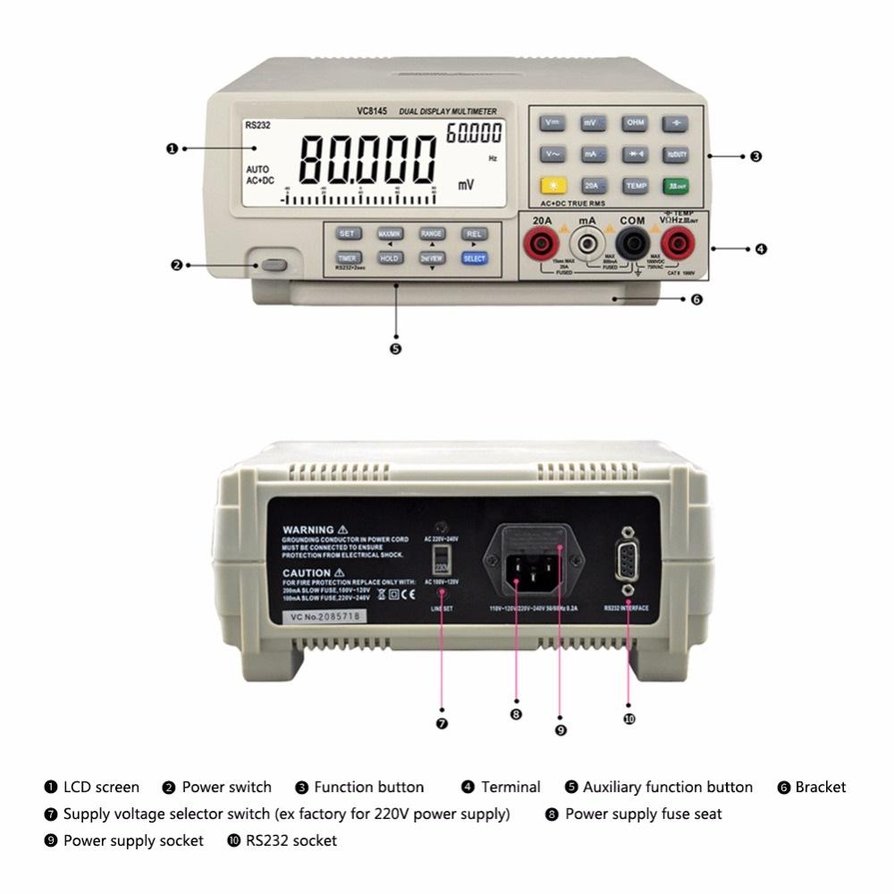 DM8145 4 7/8 Bench top Multimeter 1000V 20A 80000 Counts Digital Multimeter tester Auto Range Multimetro Digital Voltmeter Ohm