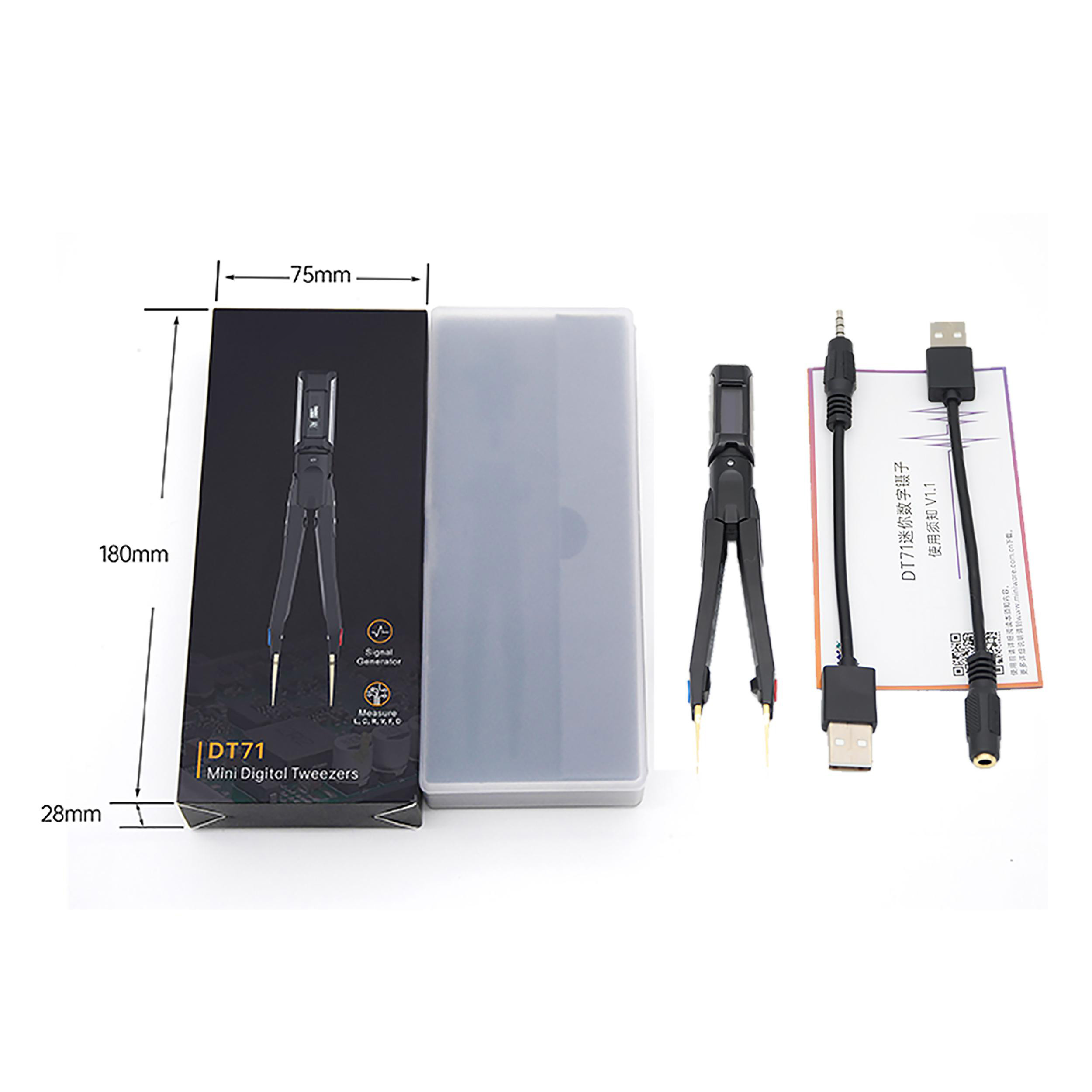 DT71 Digital Mini Tweezers SMD Tester Portable LCR Meter Diode Resistor Capacitor Multimeter Frequency Signal Generator