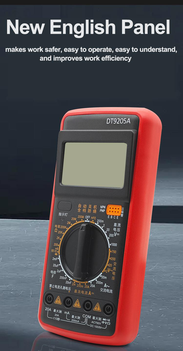 DT9205A Digital Multimeter with Intelligent Anti-burn Auto Power-off Wide Range Measurement Clear LCD Display and Robust Rubber Cover Protection