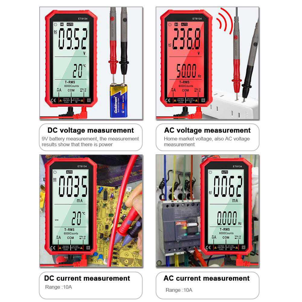 ET8134 4.7-inch Large LCD Screen Smart True RMS Digital Multimeter Automatic + Manual Measure Resistance Diode Capacitance Temperature Frequency Test