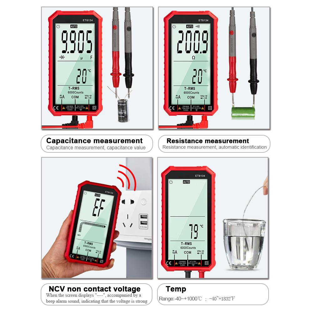 ET8134 4.7-inch Large LCD Screen Smart True RMS Digital Multimeter Automatic + Manual Measure Resistance Diode Capacitance Temperature Frequency Test