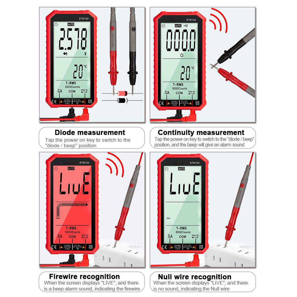 ET8134 4.7-inch Large LCD Screen Smart True RMS Digital Multimeter Automatic + Manual Measure Resistance Diode Capacitance Temperature Frequency Test