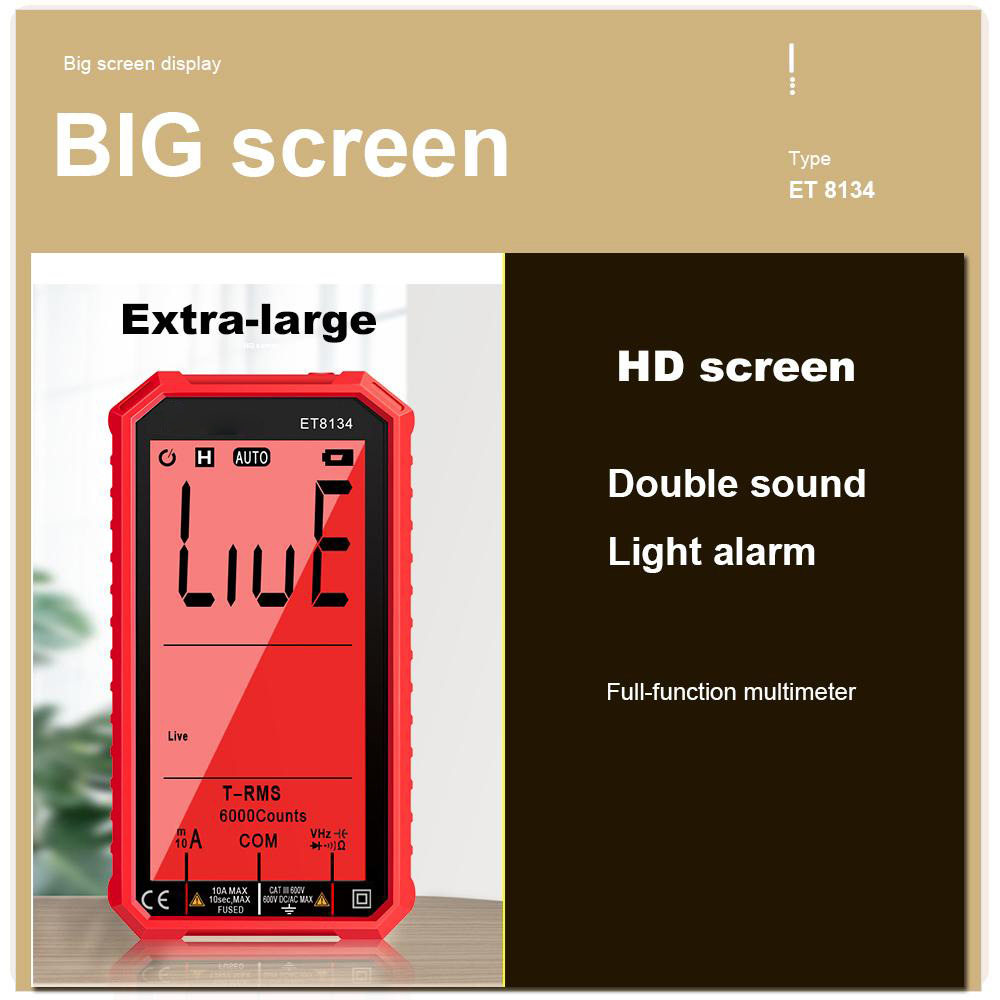 ET8134 4.7-inch Large LCD Screen Smart True RMS Digital Multimeter Automatic + Manual Measure Resistance Diode Capacitance Temperature Frequency Test