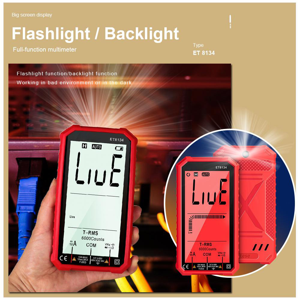 ET8134 4.7-inch Large LCD Screen Smart True RMS Digital Multimeter Automatic + Manual Measure Resistance Diode Capacitance Temperature Frequency Test
