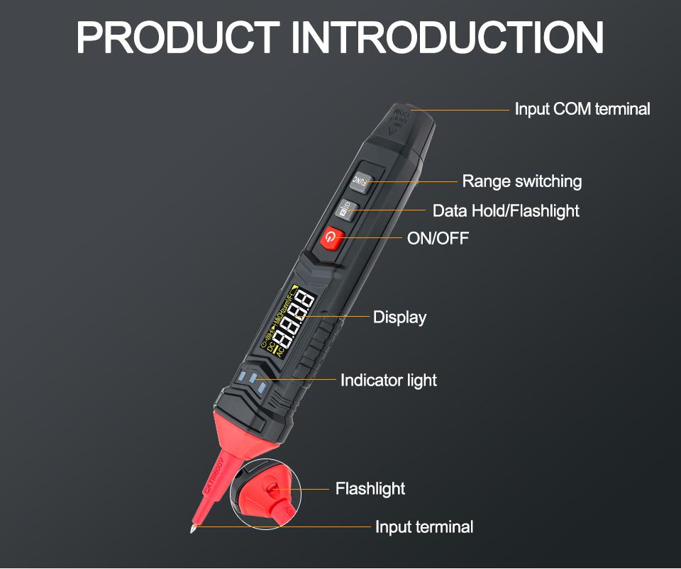 Digital Pen Type Multimeter Smart DC AC Voltage Tester Voltmeter Auto Range Resistance Capacitance True RMS Multi-meter