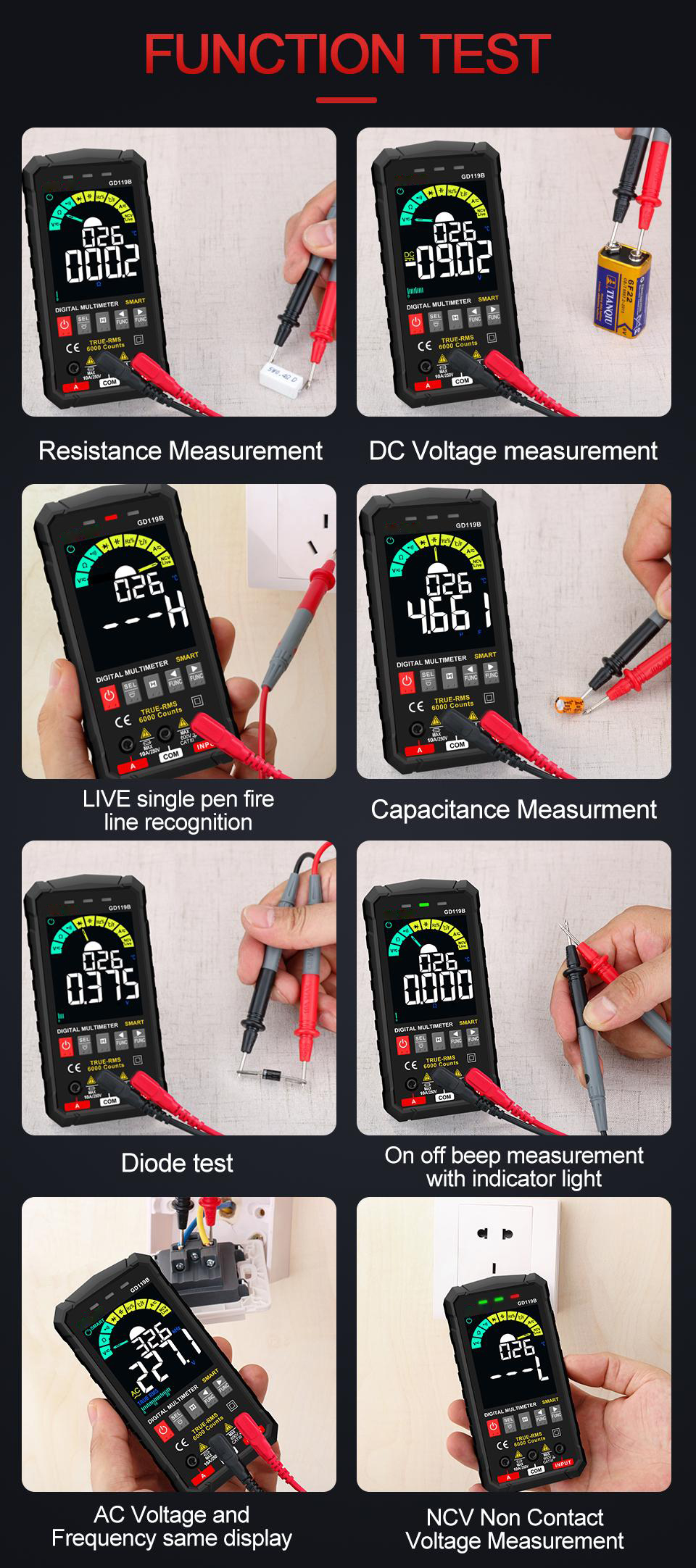 NEW Generation Digital Multimeter 600V Ture RMS AC DC NCV Smart Multimetro Tester Ohm Capacitance Hz Voltage Meter