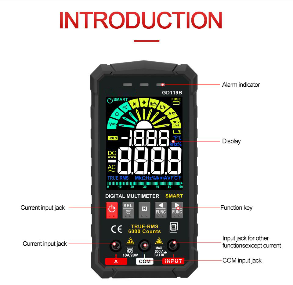 NEW Generation Digital Multimeter 600V Ture RMS AC DC NCV Smart Multimetro Tester Ohm Capacitance Hz Voltage Meter