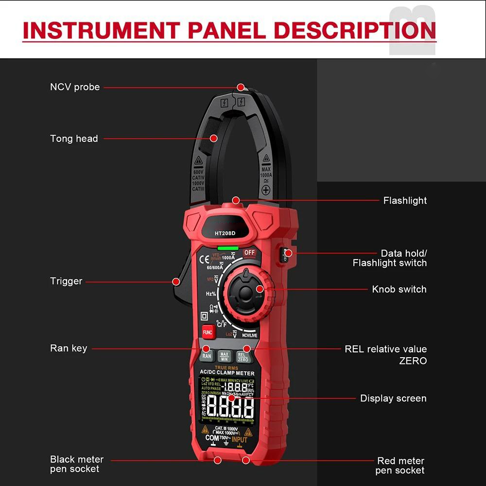 Digital Clamp Meter Multimeter High-Precision DC Voltage and AC Current Measurement Tool with Backlight Flashlight Auto Power-Off Versatile