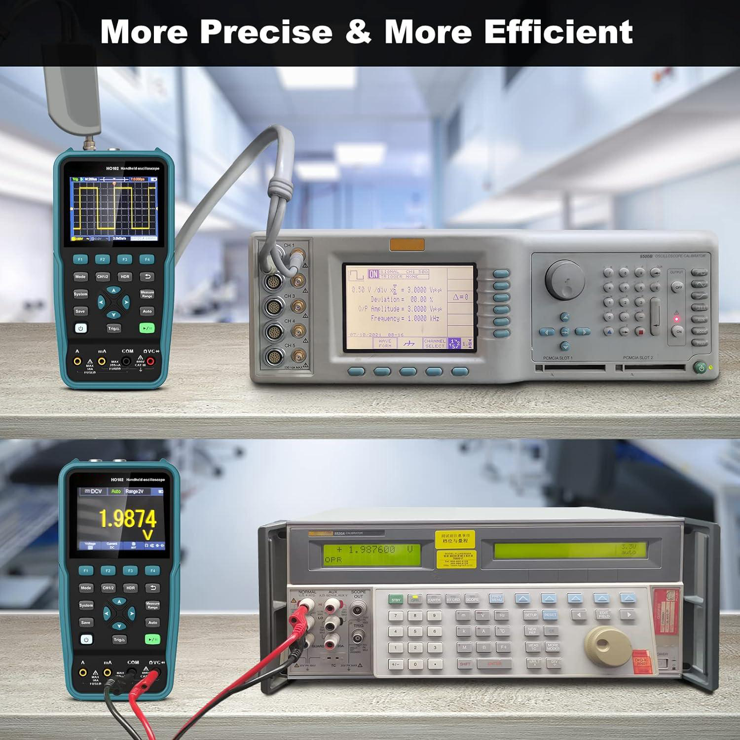 100MHZ HO102/HO102S 3-in-1 Handheld Oscilloscope Multimeter Waveform Generator 10,000wfms/s 3.5 TFT USB Type-C