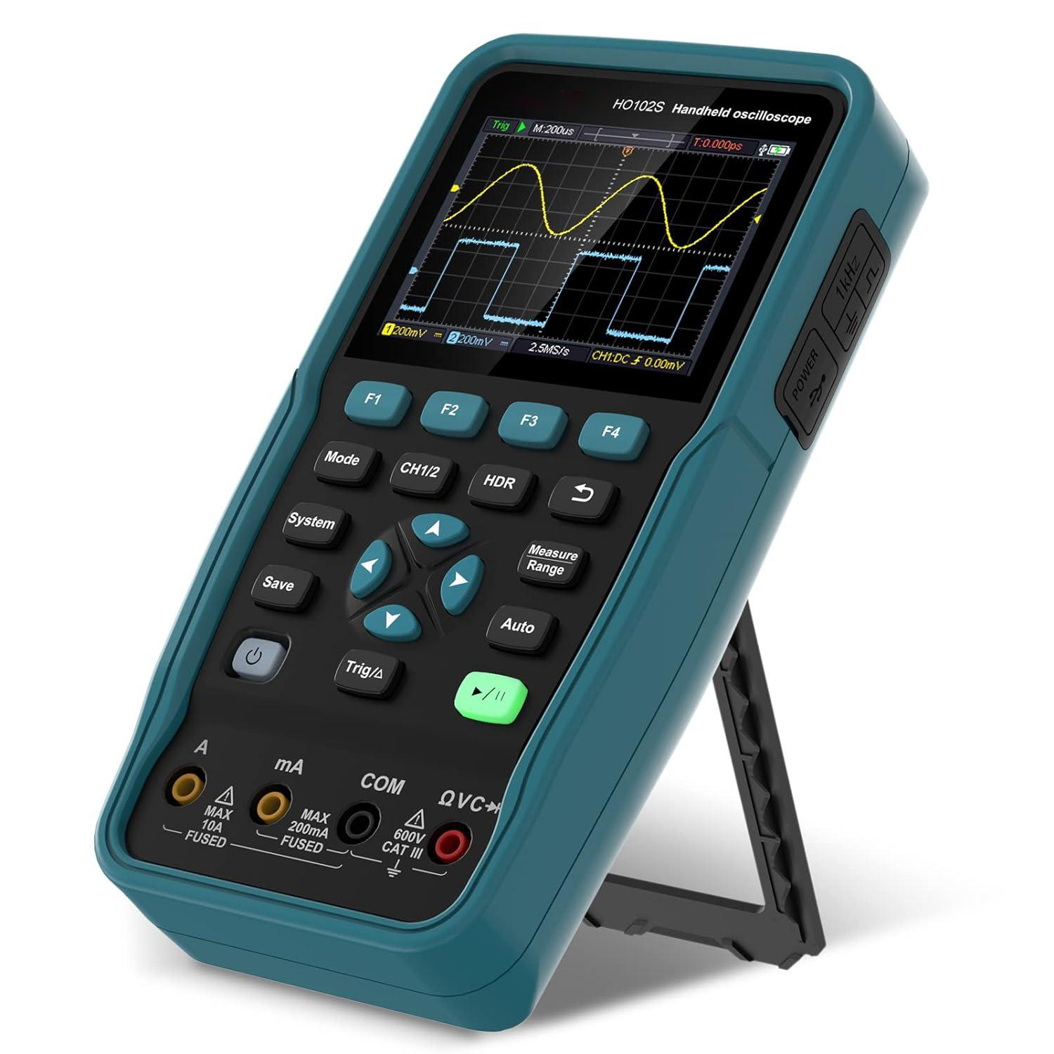 100MHZ HO102/HO102S 3-in-1 Handheld Oscilloscope Multimeter Waveform Generator 10,000wfms/s 3.5 TFT USB Type-C
