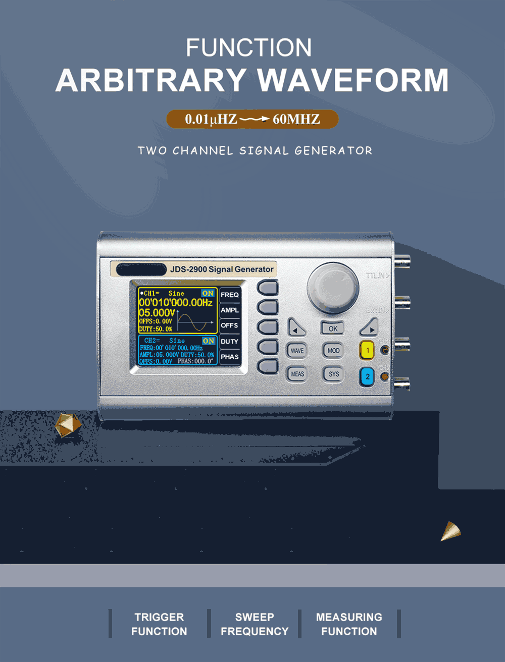 JDS2900 series 15MHz- 60MHz DDS function signal generator CNC dual-channel frequency counter Arbitrary waveform generator