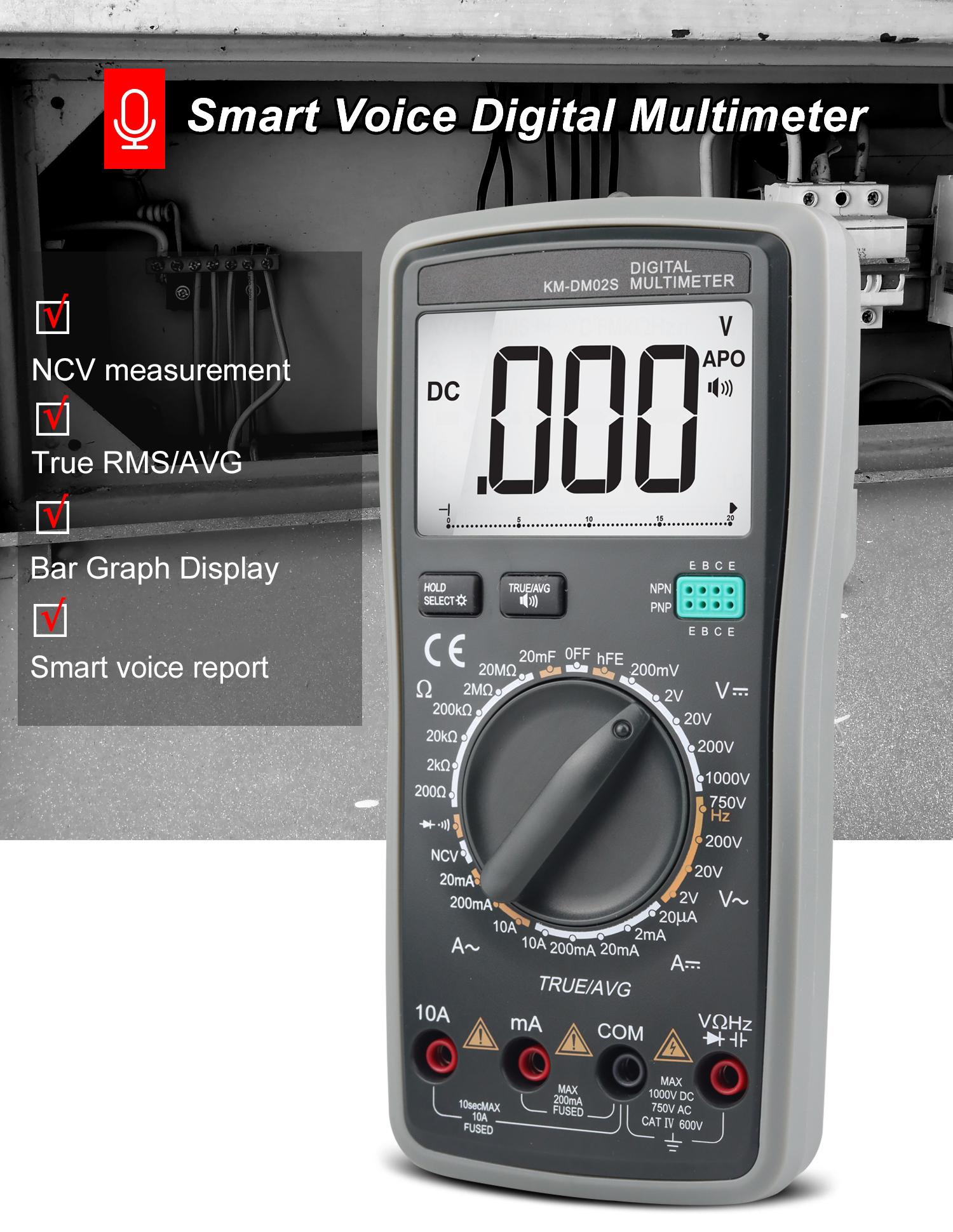 KM-DM02S Digital Multimeter with Voice Broadcast True RMS Measurement Non-Contact Voltage Detection High Precision Auto-Ranging Multimeter