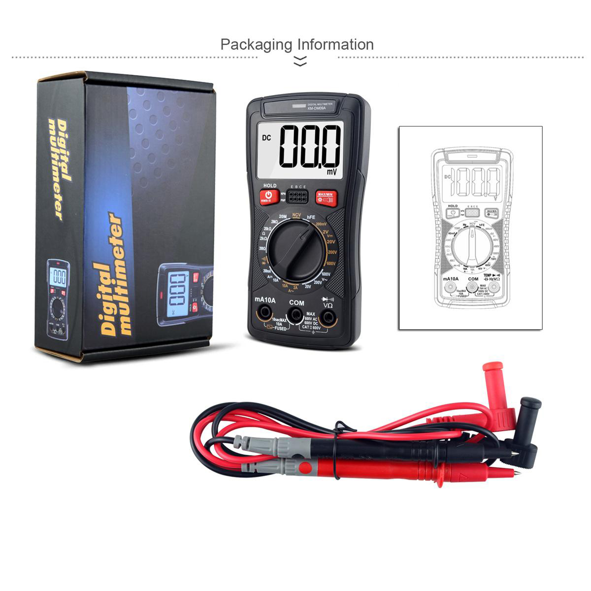 KM-DM09A/B/C Digital Multimeter High Precision DC/AC Voltage Current Resistance Capacitance True RMS NCV Diode Test Best for Electronics