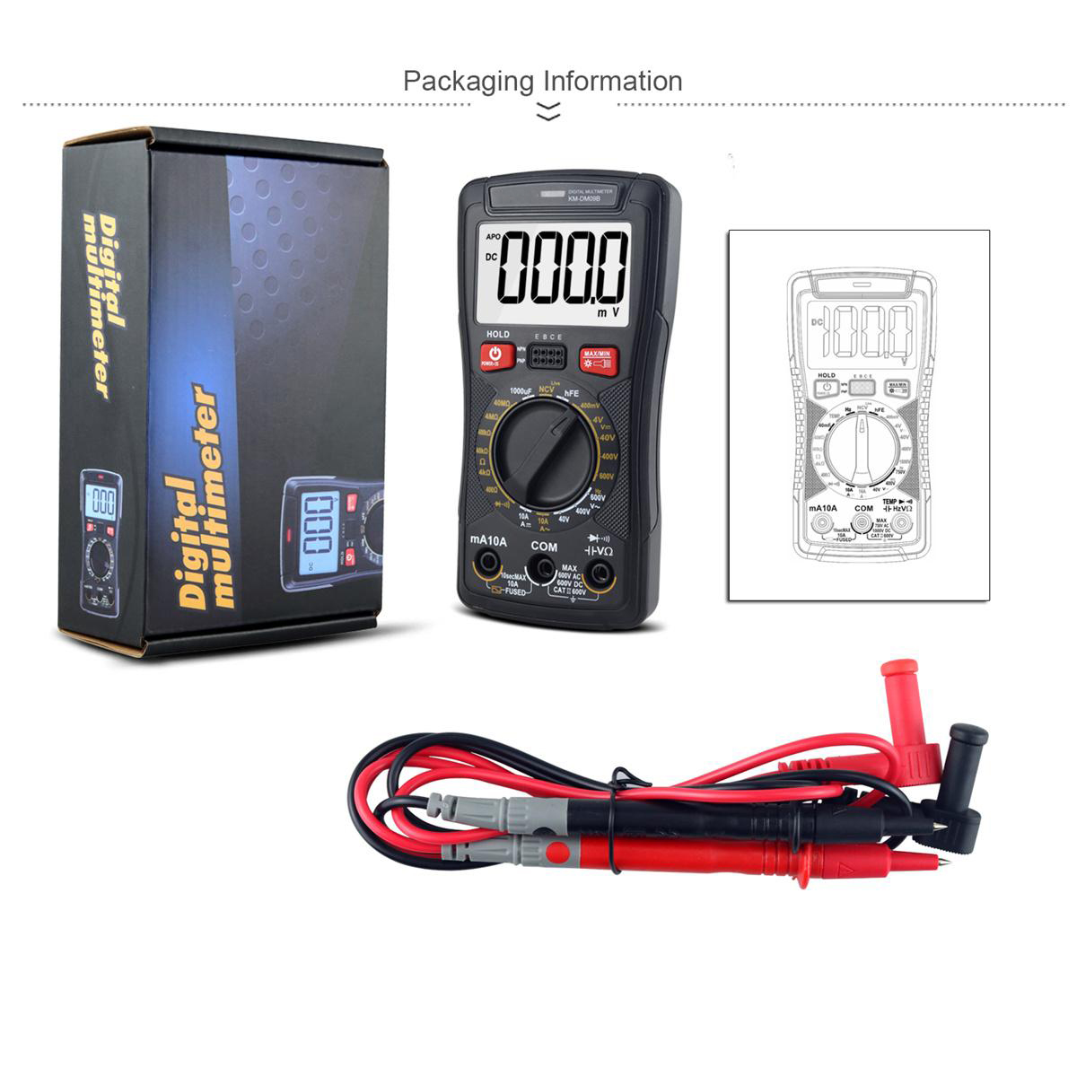 KM-DM09A/B/C Digital Multimeter High Precision DC/AC Voltage Current Resistance Capacitance True RMS NCV Diode Test Best for Electronics