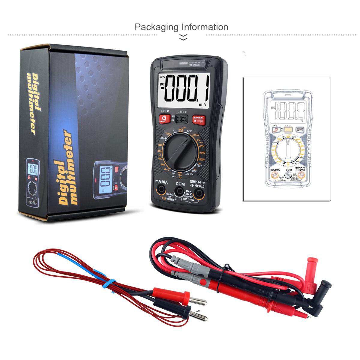 KM-DM09A/B/C Digital Multimeter High Precision DC/AC Voltage Current Resistance Capacitance True RMS NCV Diode Test Best for Electronics