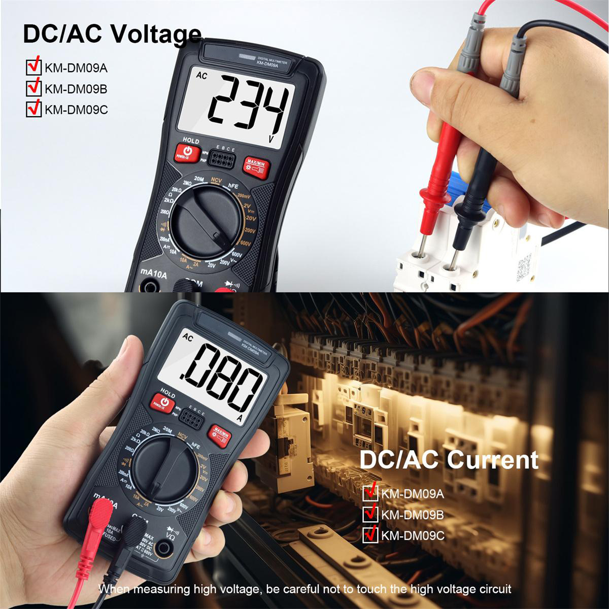 KM-DM09A/B/C Digital Multimeter High Precision DC/AC Voltage Current Resistance Capacitance True RMS NCV Diode Test Best for Electronics
