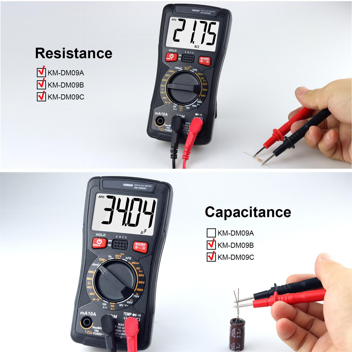 KM-DM09A/B/C Digital Multimeter High Precision DC/AC Voltage Current Resistance Capacitance True RMS NCV Diode Test Best for Electronics