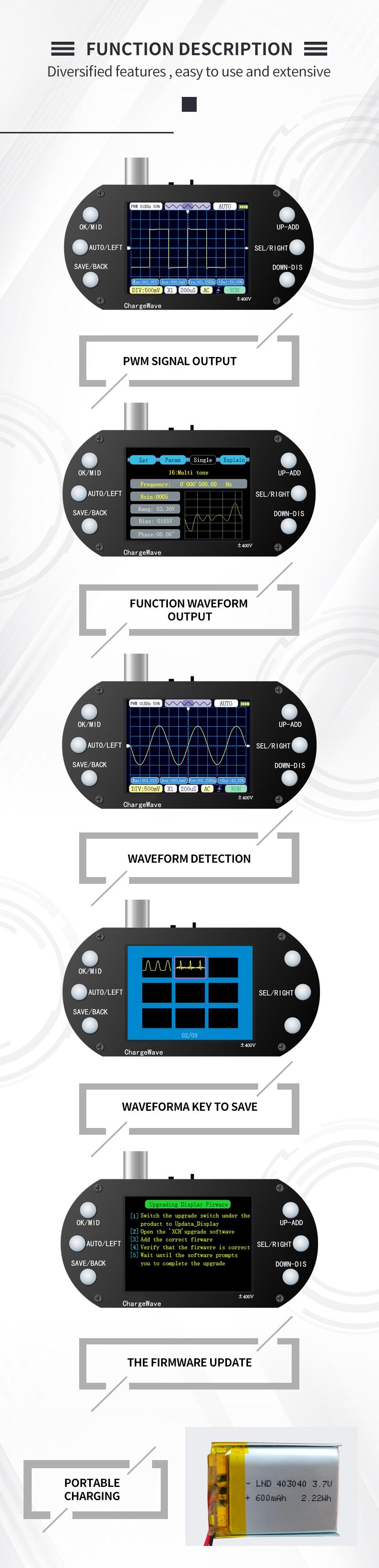 PDS138 Mini Digital Oscilloscope 2.5Mhz Sampling Rate 200Khz Bandwidth Support AUTO 80Khz PWM for Electronic Repair DIY
