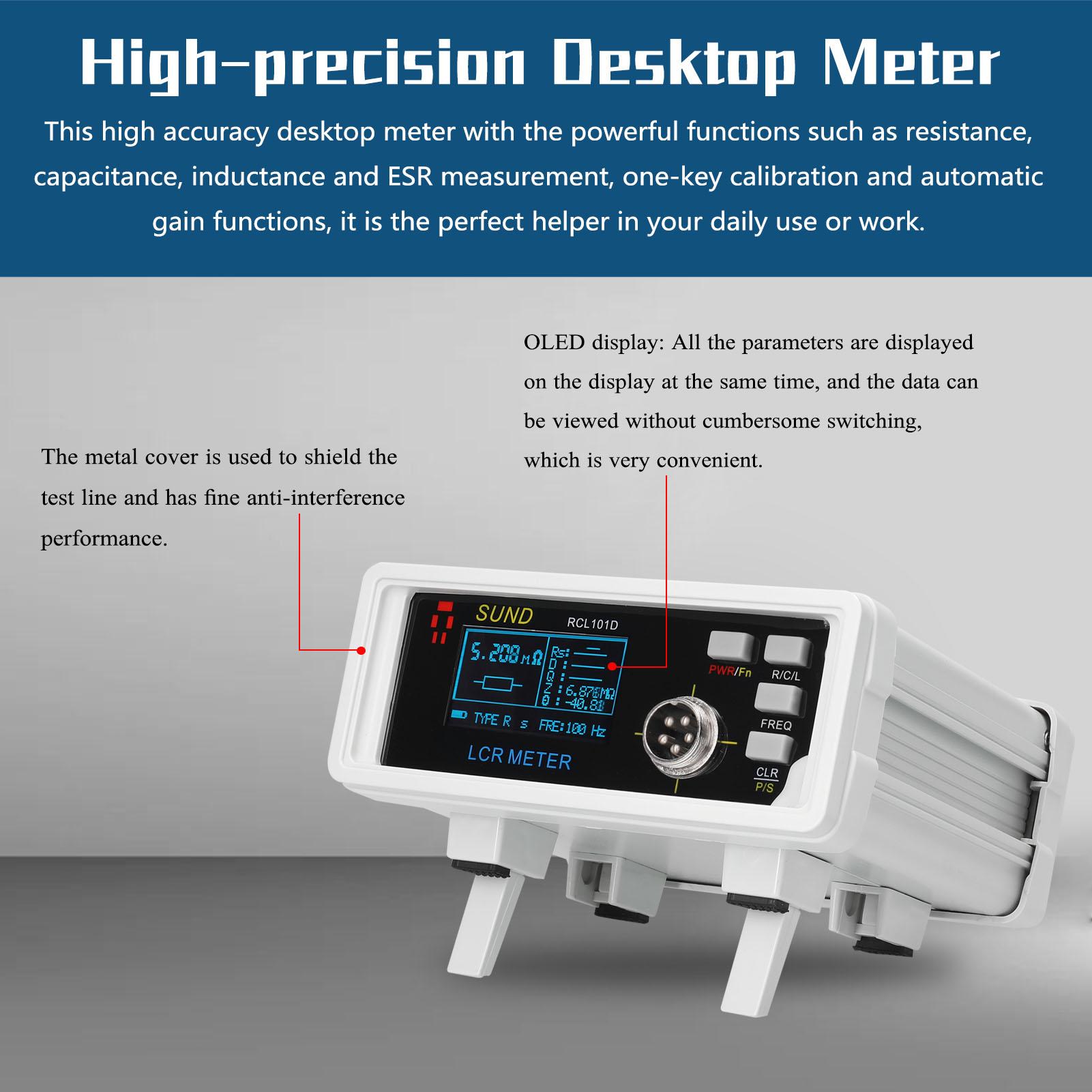 RCL101D 2.5Vrms Desktop Digital LCR Tester 100Hz/1kHz/10kHz Digital Display Bridge with OLED High-Brightness Display