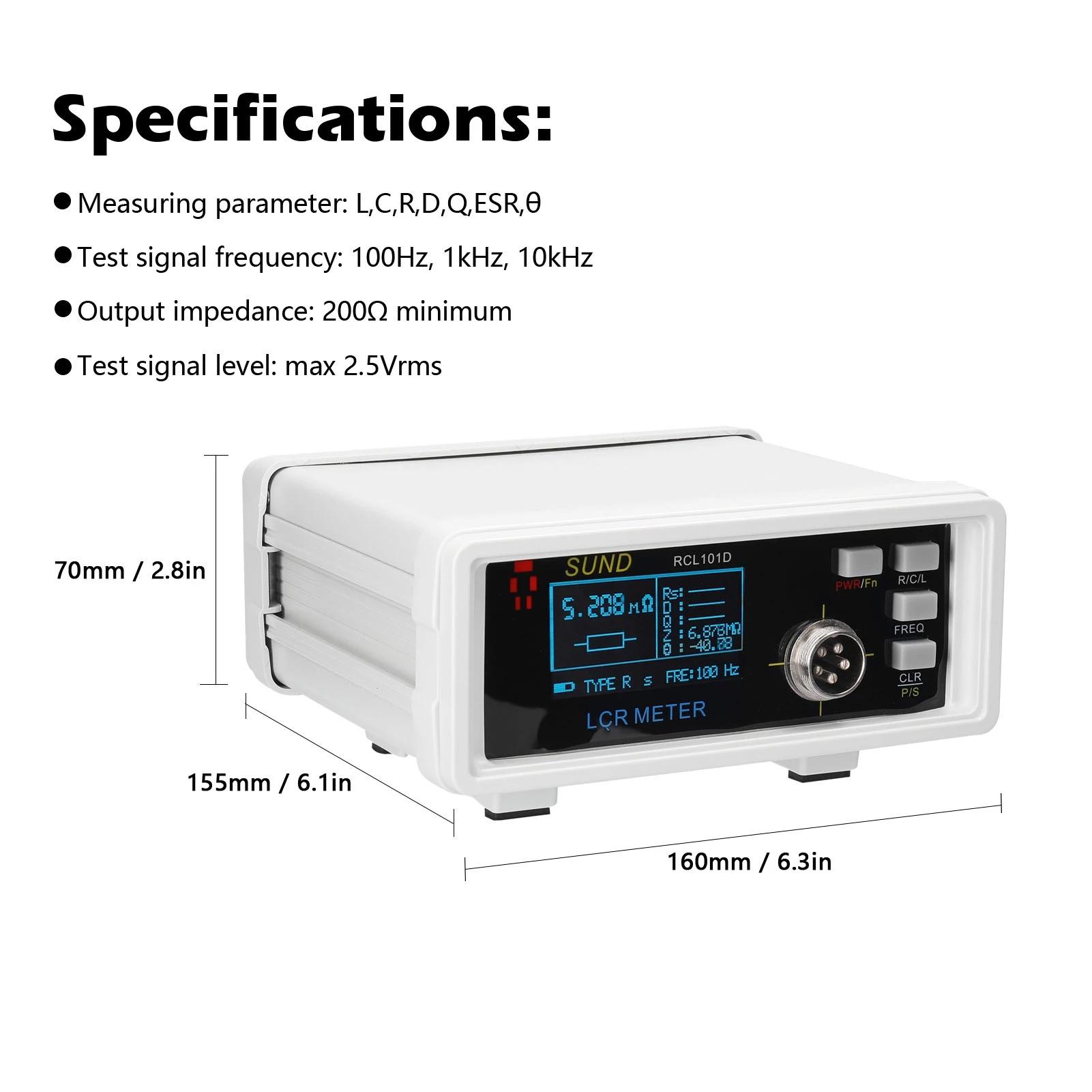 RCL101D 2.5Vrms Desktop Digital LCR Tester 100Hz/1kHz/10kHz Digital Display Bridge with OLED High-Brightness Display