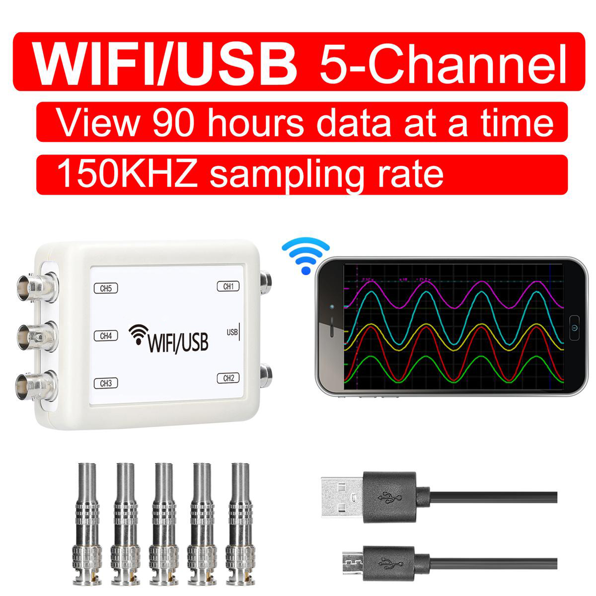 ET601/ET602 Wi-Fi USB 5 Channels Virtual Oscilloscope Wireless Storage Oscilloscope Recorder Car Automobile Repair Tools