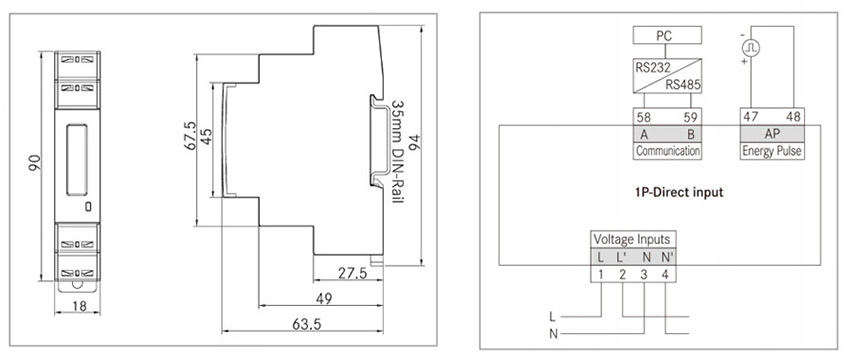 Single Phase DIN Rail Mounted Digital Energy Meter