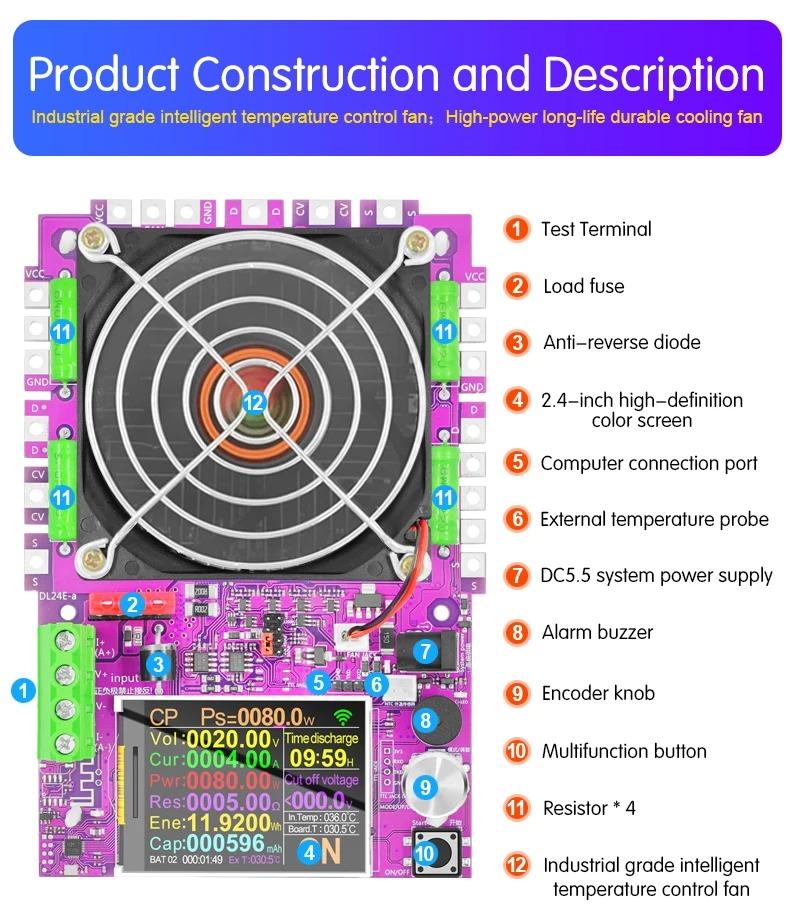 150W Tuya WiFi Smart Power Electronic Load Tester DC USB 18650 Voltage Current 48V Battery Capacity Monitor Tools