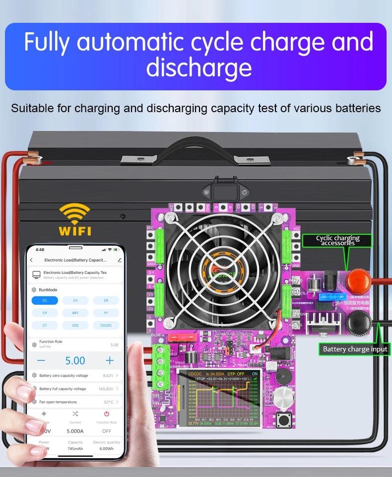 150W Tuya WiFi Smart Power Electronic Load Tester DC USB 18650 Voltage Current 48V Battery Capacity Monitor Tools