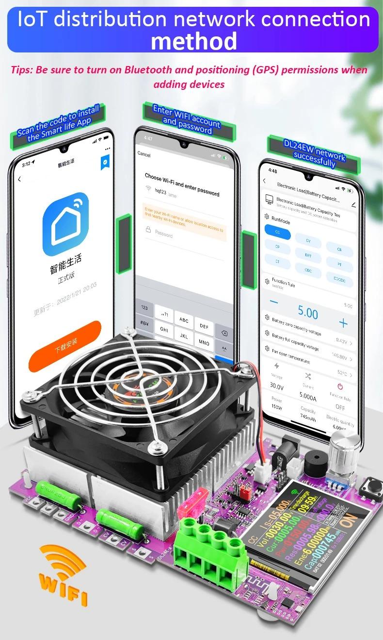 150W Tuya WiFi Smart Power Electronic Load Tester DC USB 18650 Voltage Current 48V Battery Capacity Monitor Tools