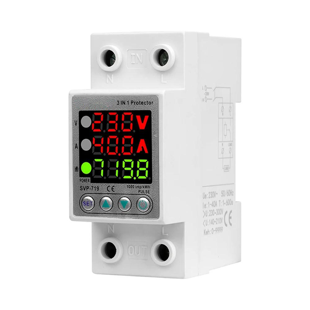 220V 40A/63A Adjustable Voltage Relay with Over Under Voltage Protection Over Current Limit Precision Wattmeter Energy Meter