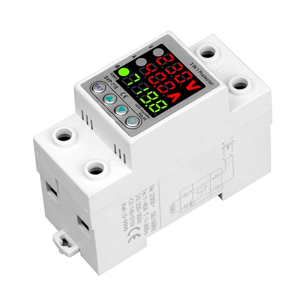 220V 40A/63A Adjustable Voltage Relay with Over Under Voltage Protection Over Current Limit Precision Wattmeter Energy Meter