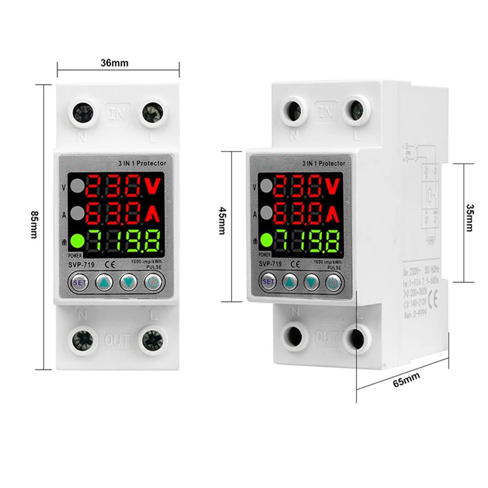 220V 40A/63A Adjustable Voltage Relay with Over Under Voltage Protection Over Current Limit Precision Wattmeter Energy Meter