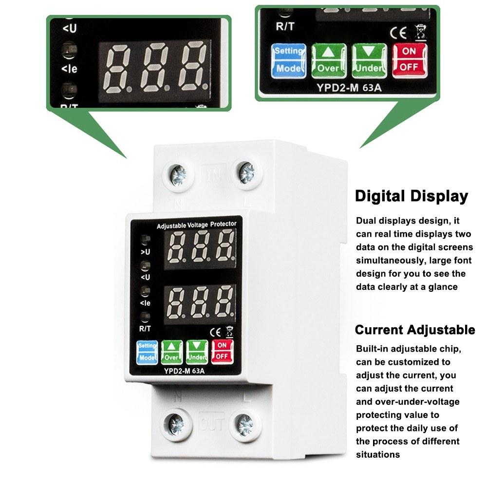 40A 63A Rated Current Automatic Reclosing Protector with Overvoltage Undervoltage Overcurrent Protection Real-Time Dual Digital Display