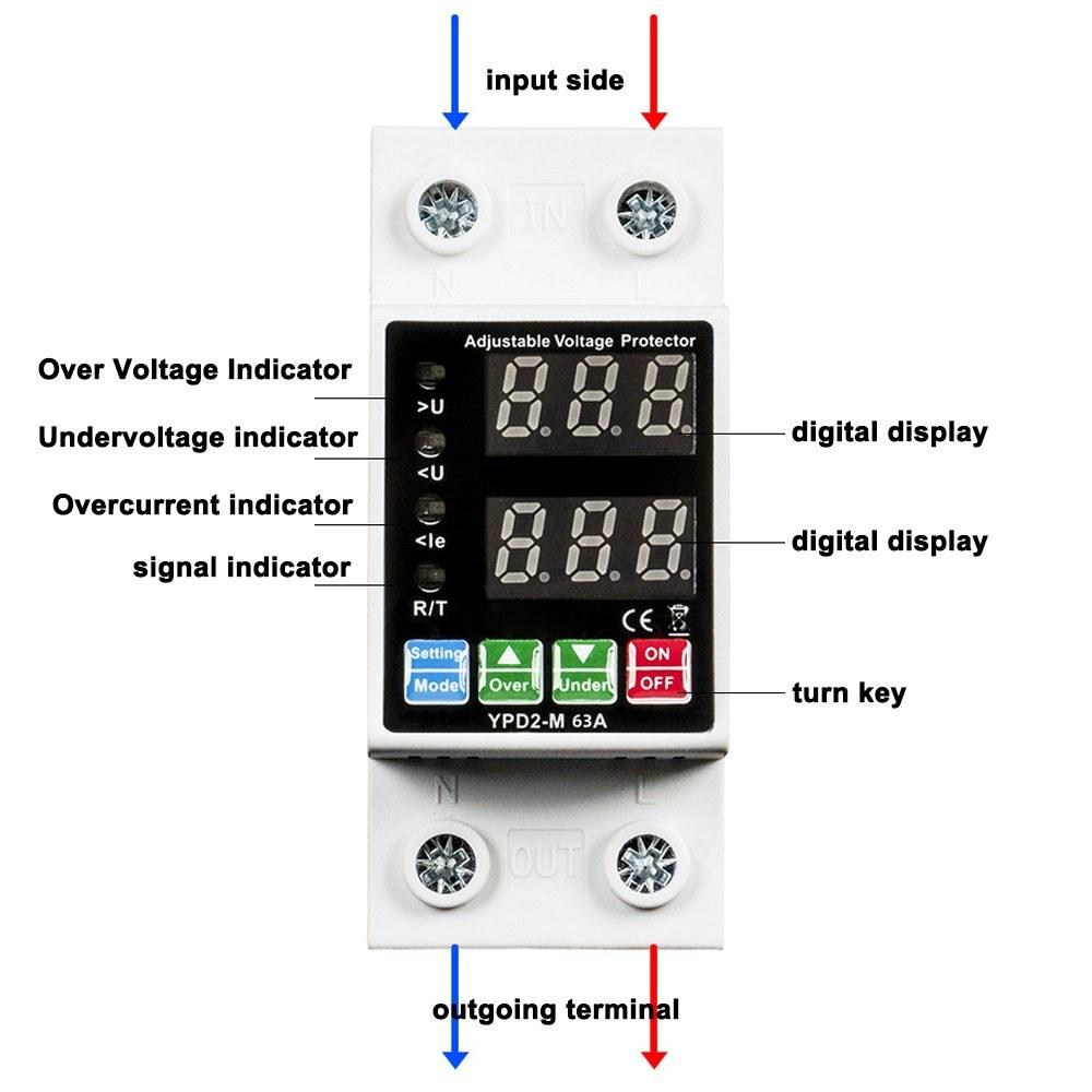 40A 63A Rated Current Automatic Reclosing Protector with Overvoltage Undervoltage Overcurrent Protection Real-Time Dual Digital Display