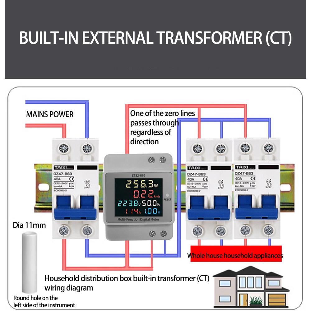 ET32-669 High Precision Professional Electrical Meter with Full-view LCD Screen Measures Voltage Current Power Frequency and Power Factor